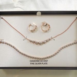Silvercore Diamond Accent Heart 18k Rose Gold Silver Plated Necklace Set